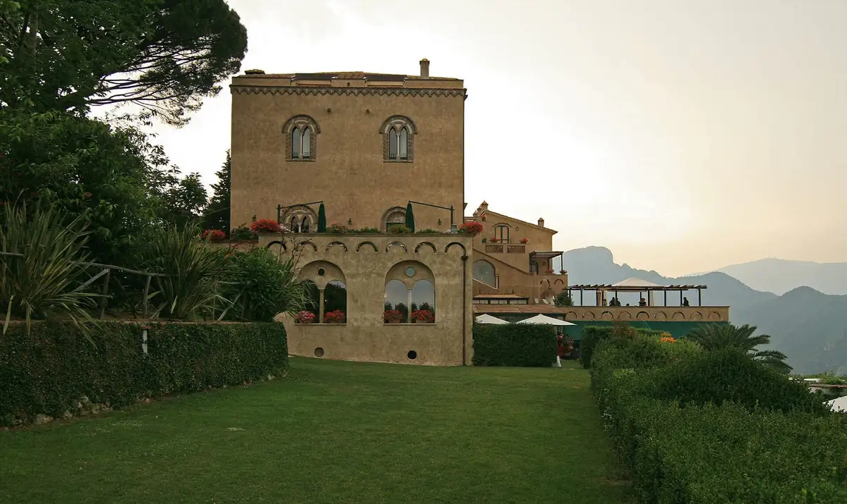 Villa Cimbrone villa building and lawns in Ravello