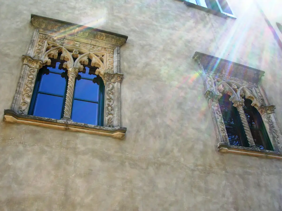 Carved stone windows on the Villa Cimbrone building in Ravello