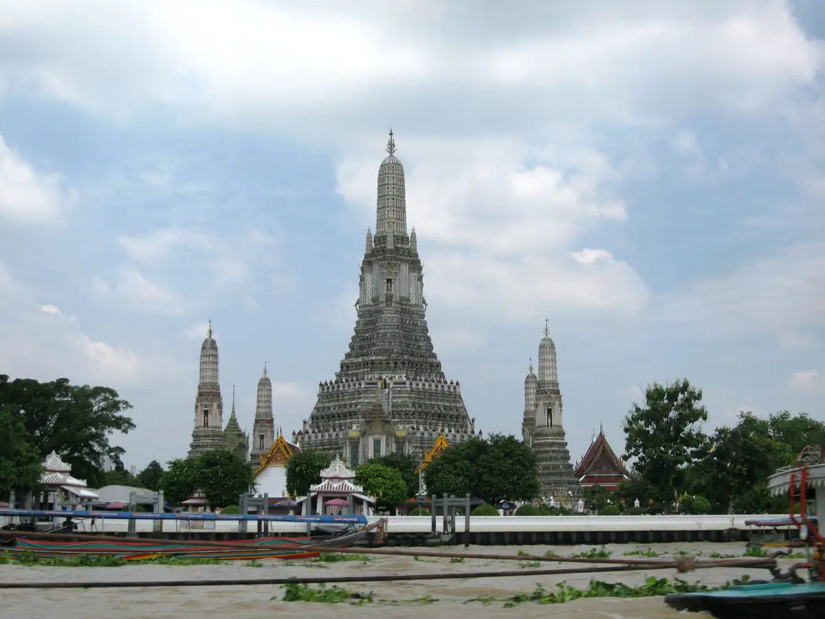 Wat Arun's central spire seen from across the Chao Phraya River