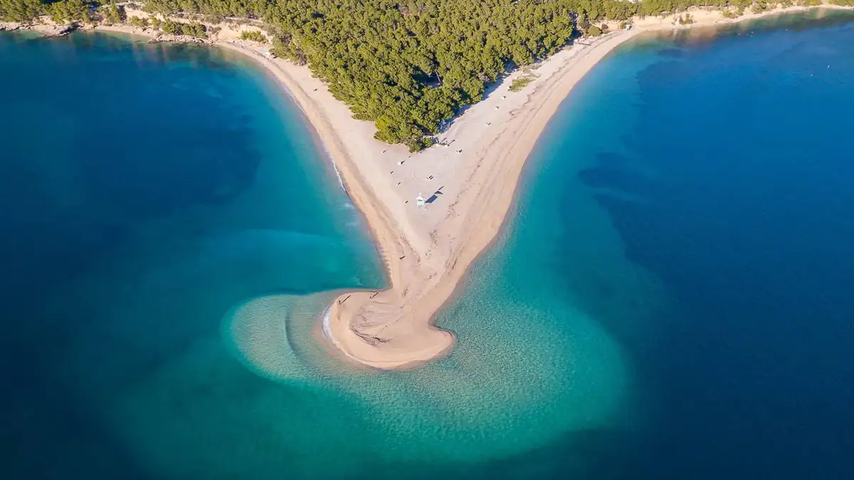 Zlatni Rat spit curling into turquoise water