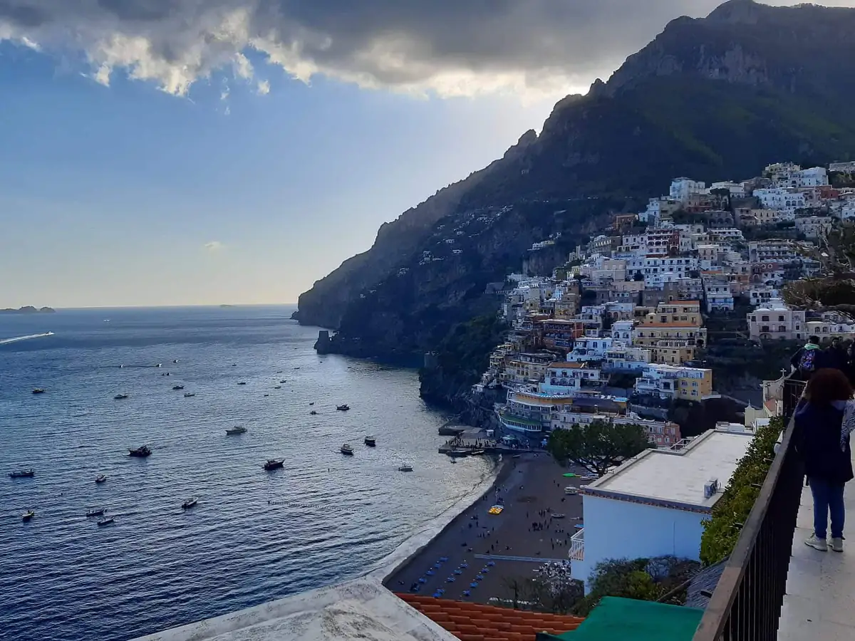 Houses stacked above the sea at Positano on the Amalfi Coast