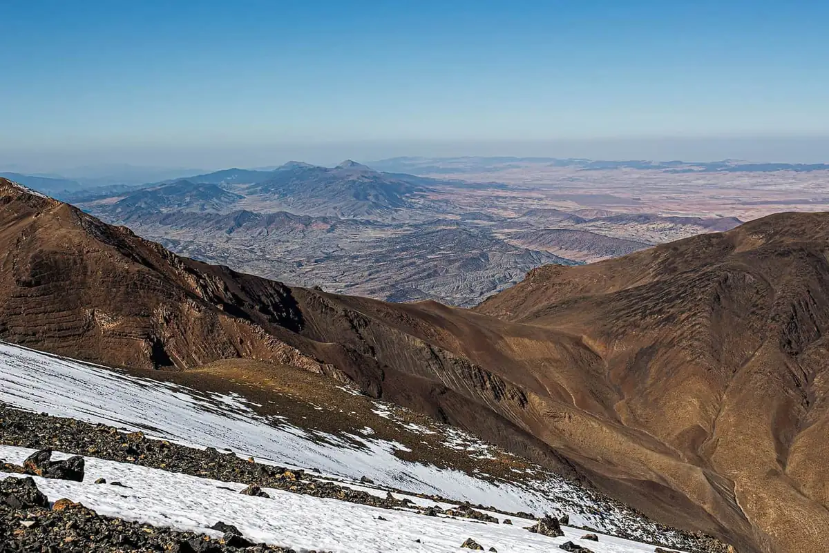 Snow patches on the rocky slopes of Djebel Ayachi in the Eastern High Atlas