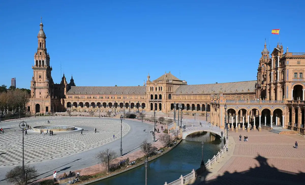 Plaza de Espana in Seville on a clear day with few visitors