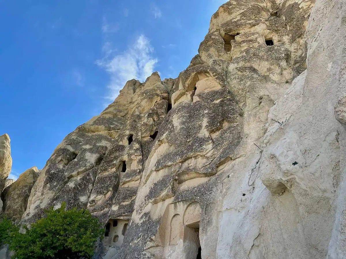 Rock-cut churches and dwellings rising from the cliffs at the Goreme Open Air Museum