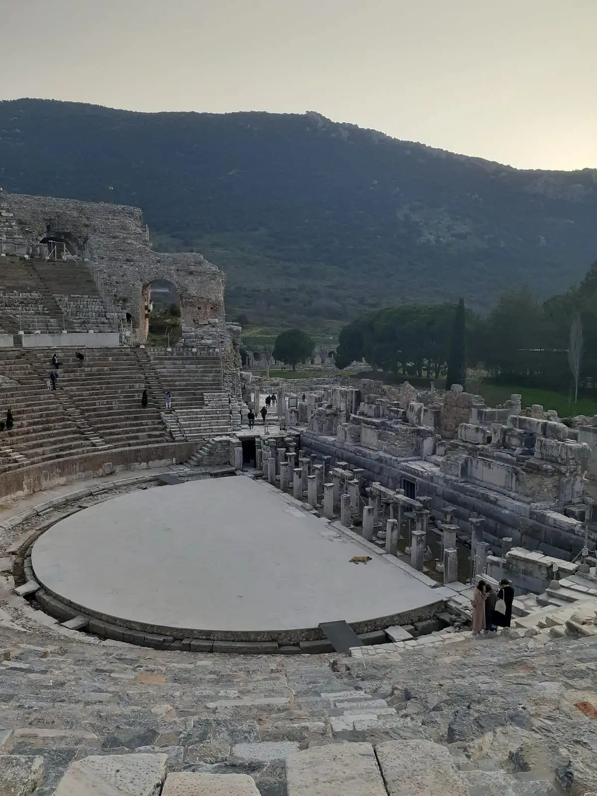 The cavea and orchestra of the theatre with the hills behind