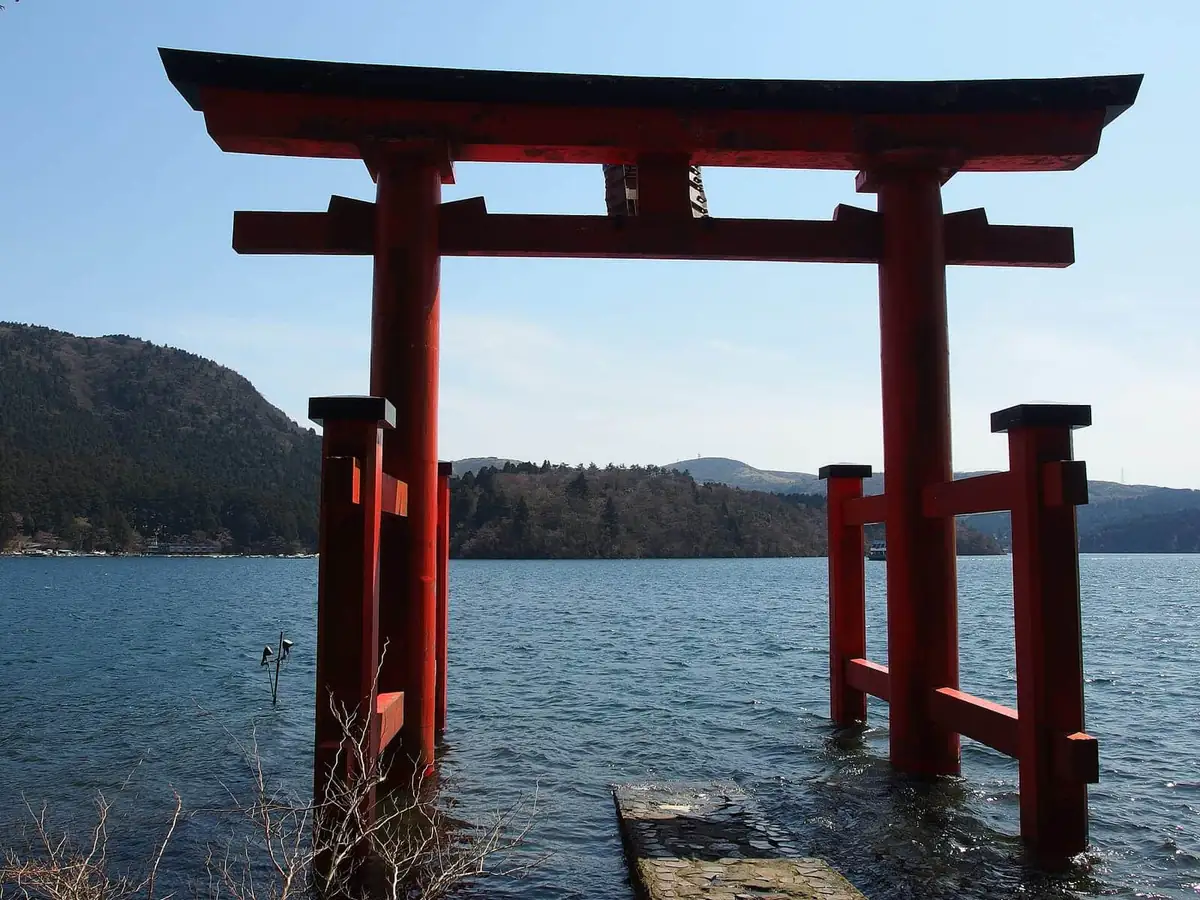 The lakeside torii gate of Hakone Shrine on Lake Ashi