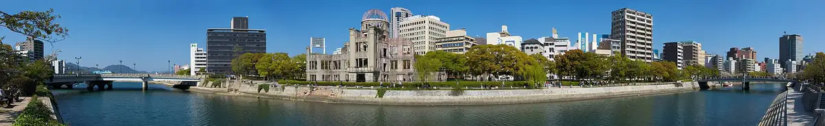 The Atomic Bomb Dome and Peace Memorial Park seen across the Motoyasu River