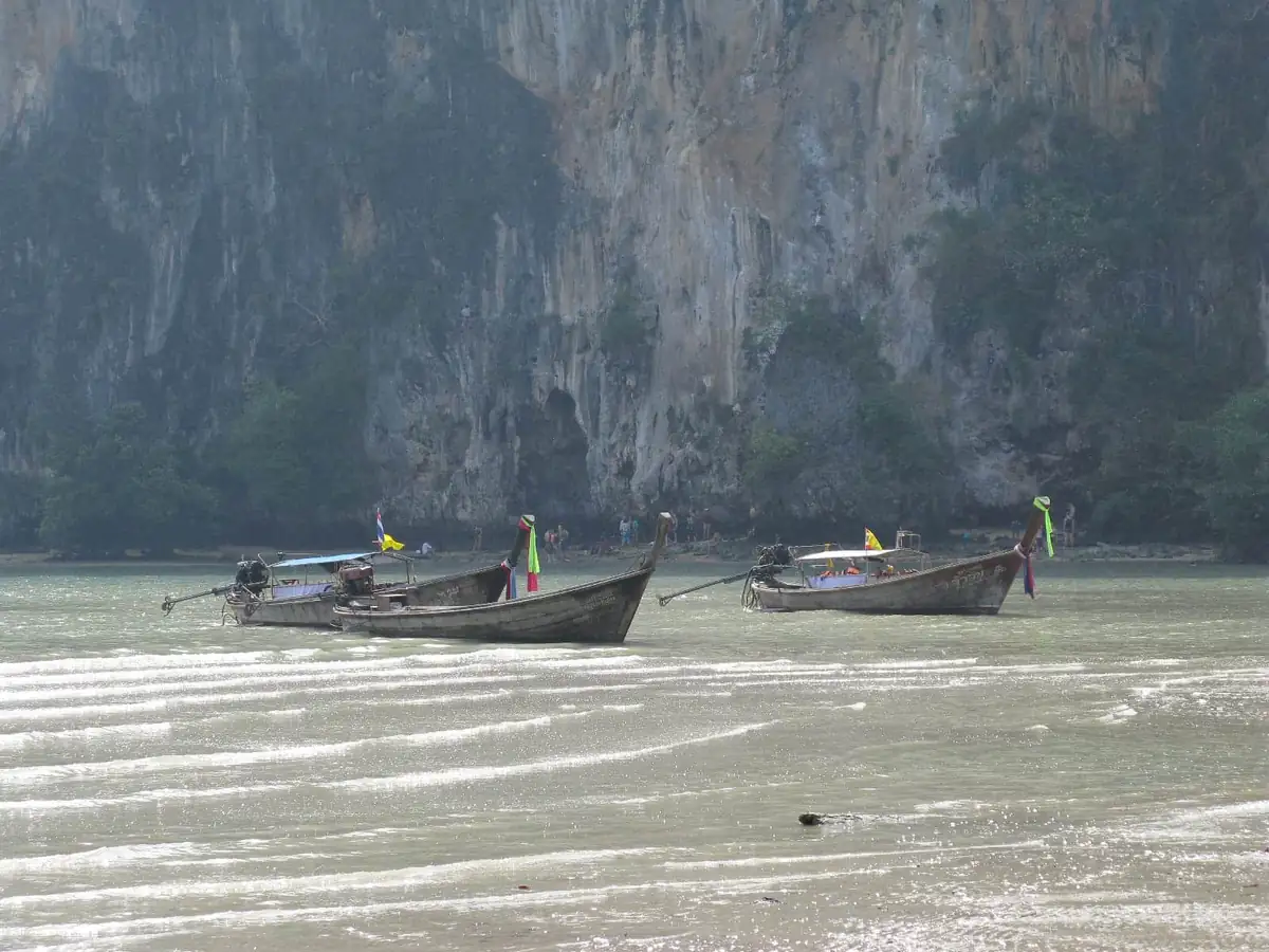 Longtail boats lined up near Krabi