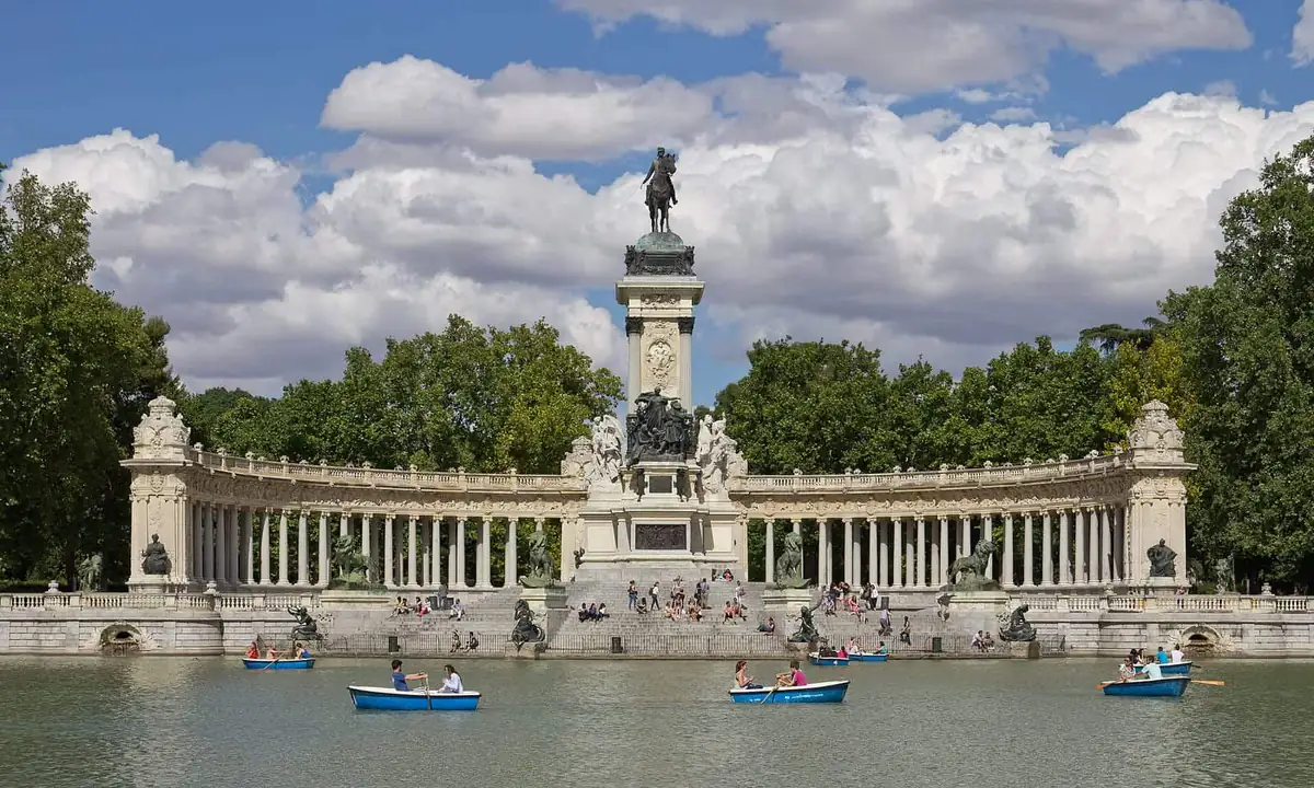 The Alfonso XII monument on the Retiro lake in Madrid