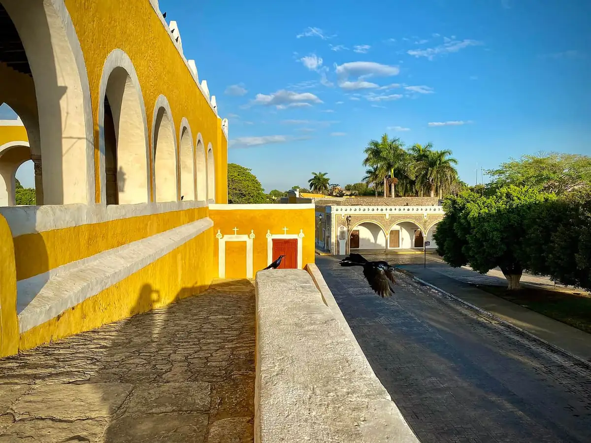The yellow arcade of the convent at Izamal