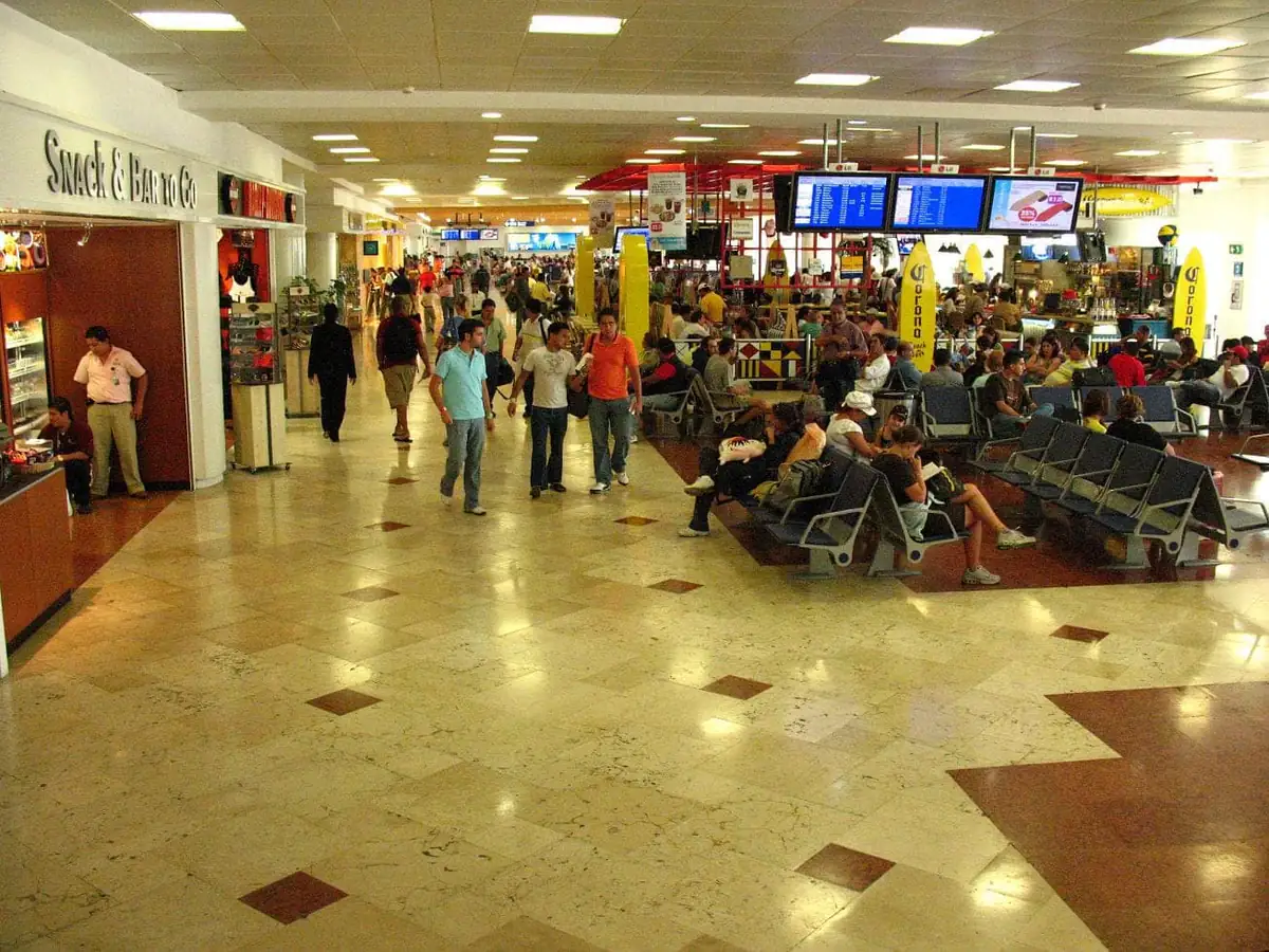 The departures hall at Cancun airport