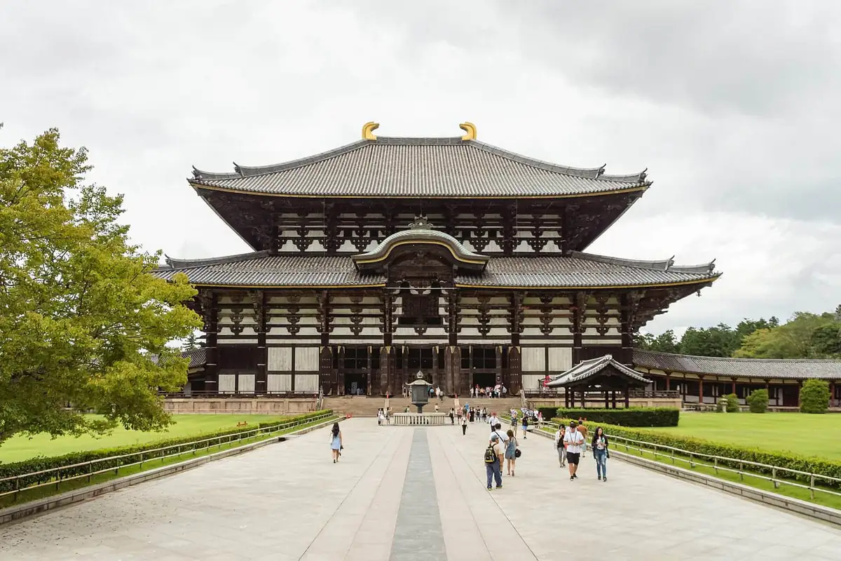 The Daibutsuden, Todaiji's Great Buddha Hall in Nara, seen from the approach path