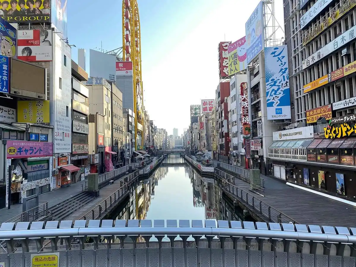 Daytime view along the Dotonbori canal in Osaka