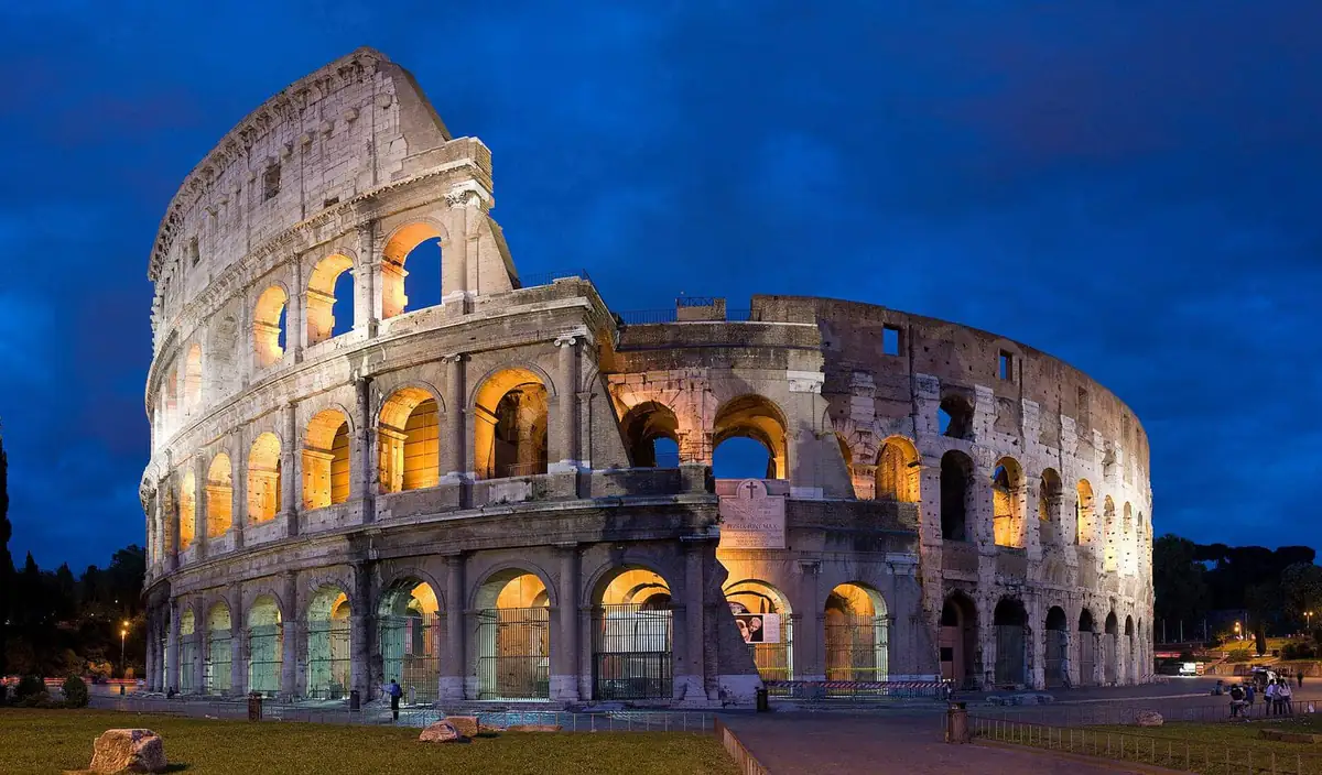 The Colosseum in Rome lit up at night