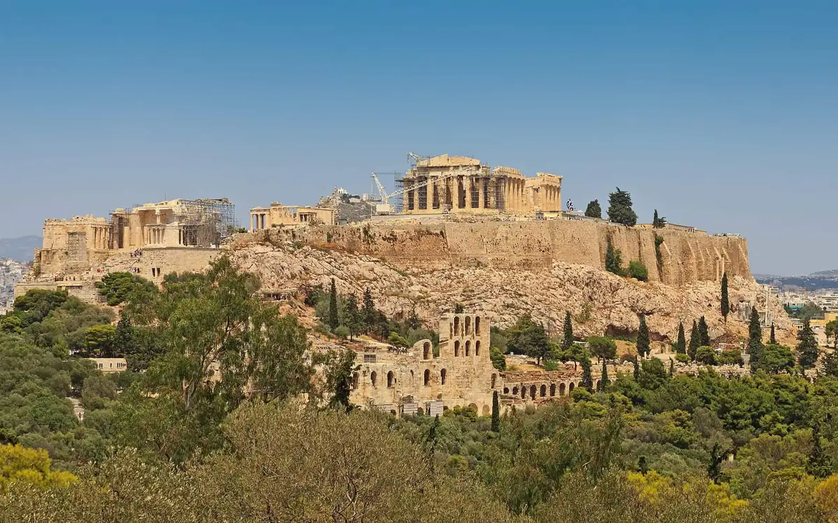 The Acropolis hill seen from Philopappos in Athens