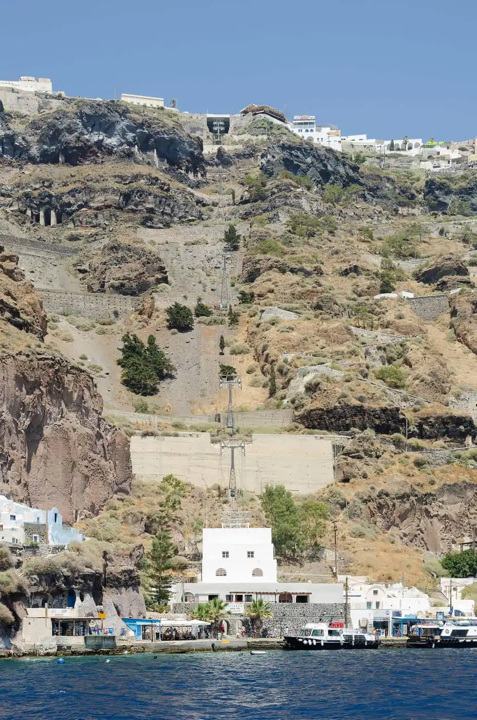 Fira and the crater rim from the caldera, Santorini