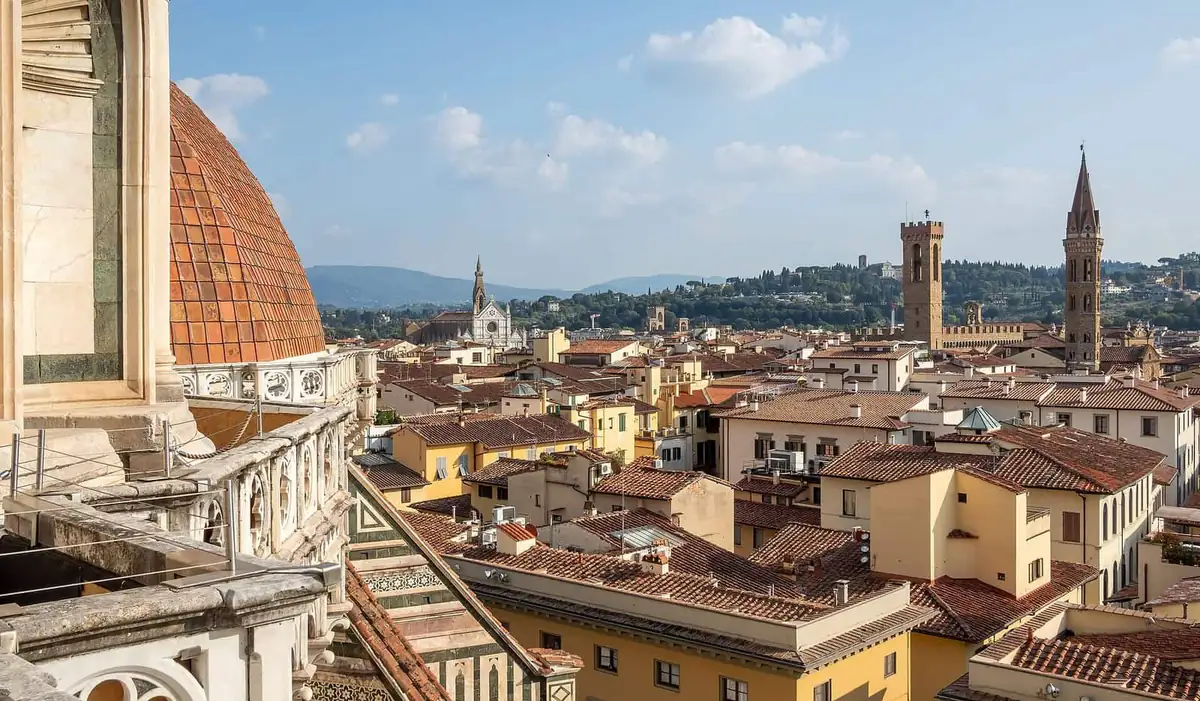 Florence rooftops and towers seen from the Duomo terrace