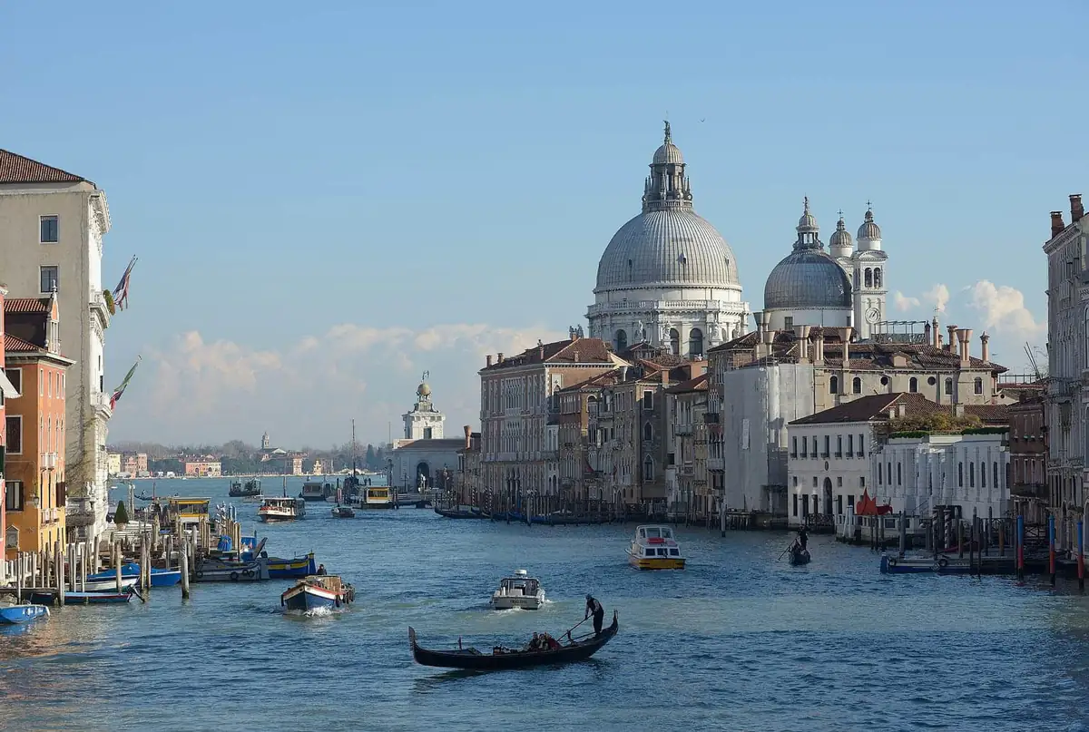 Santa Maria della Salute on the Grand Canal in Venice, with a gondola in the foreground