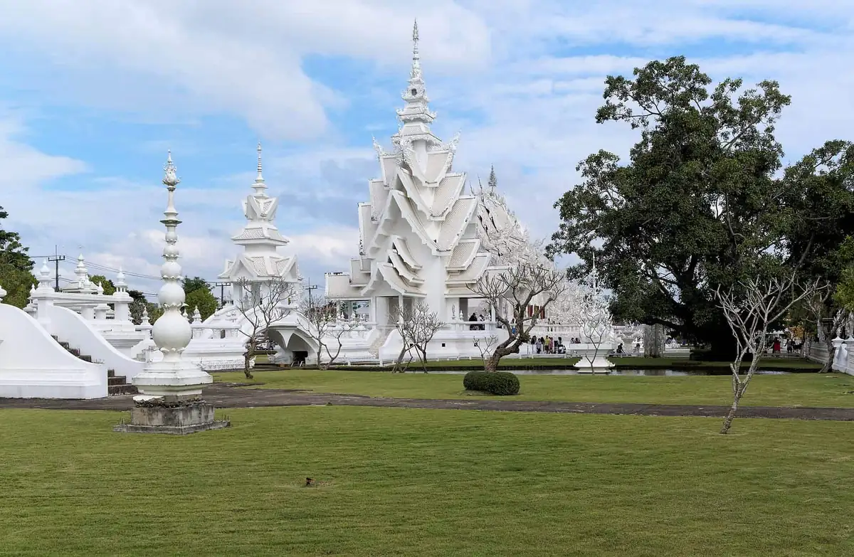 The all-white ordination hall of Wat Rong Khun, the White Temple near Chiang Rai