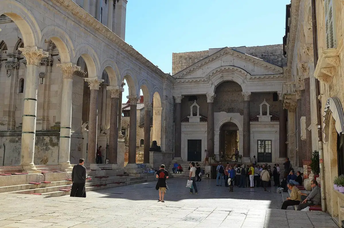 Columns and arches of the Peristil inside Diocletian's Palace