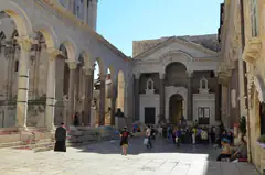 Columns and arches of the Peristil inside Diocletian's Palace