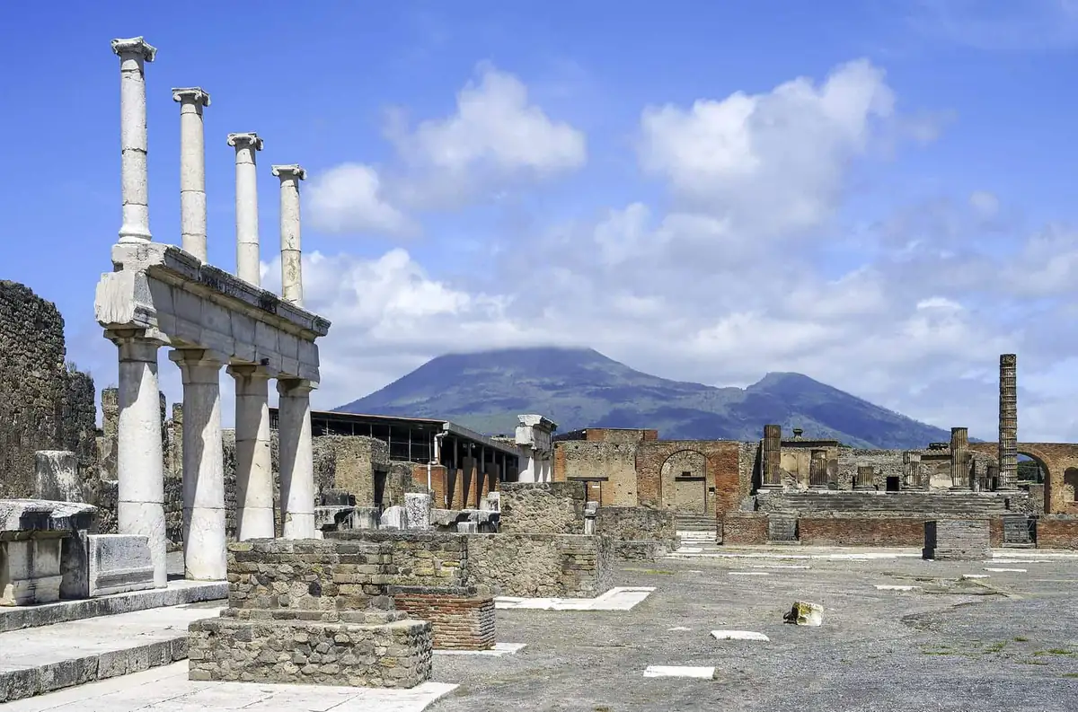 The Forum at Pompeii with Vesuvius behind