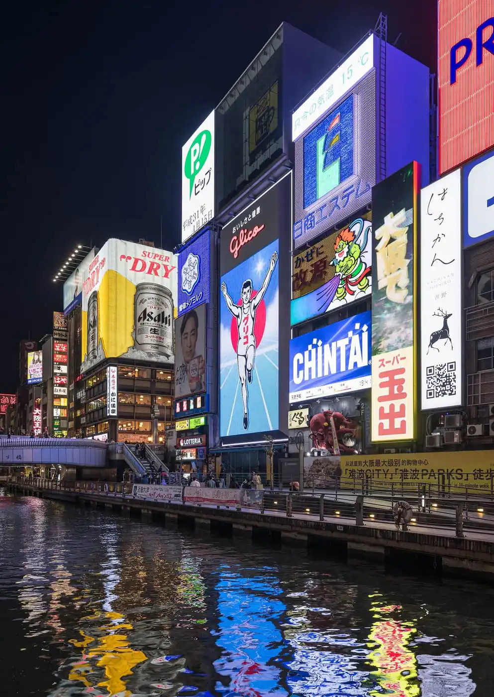 Neon signs above the Dotonbori canal in Osaka