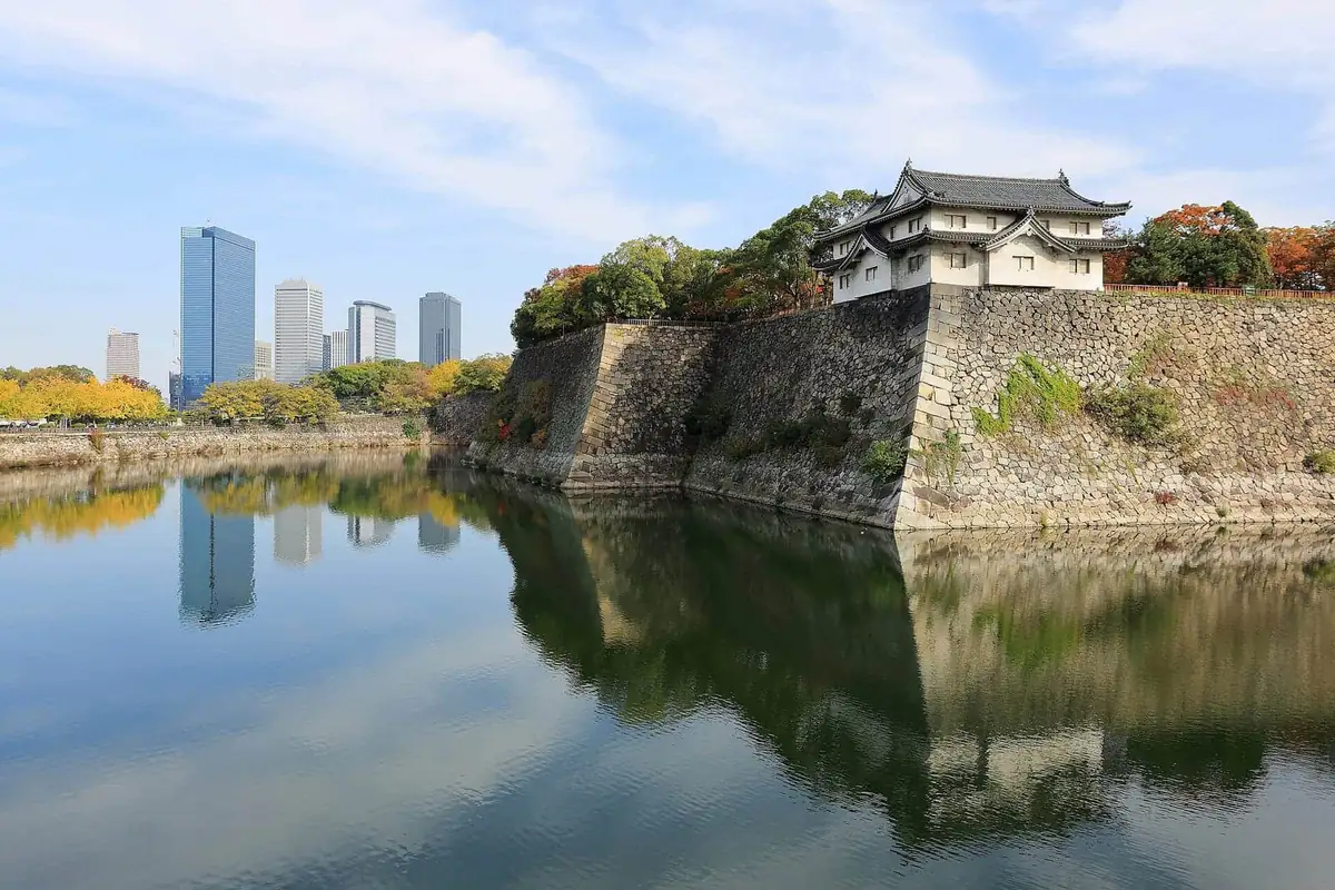Osaka Castle above its outer moat