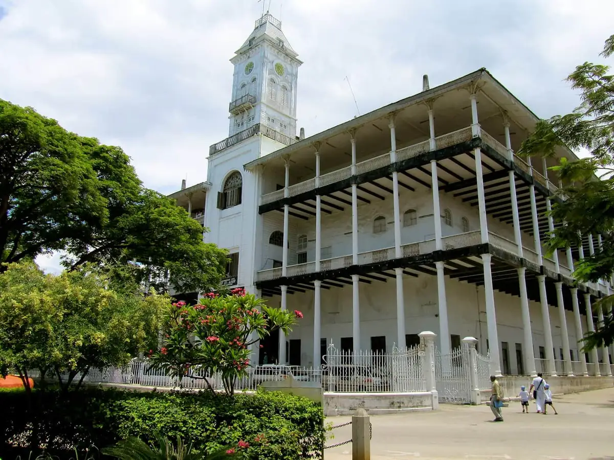 The white House of Wonders with its clock tower and colonnades in Stone Town